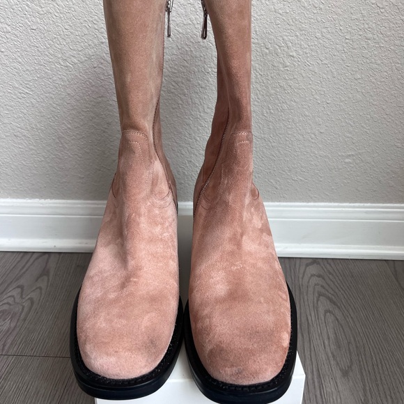New Dries Van Noten Tan Blush Suede Chunky Heel Zip Western Boots Size 42 US 9 - Picture 2 of 15